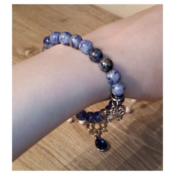 Handmade Howlite 925 clasp Necklace Sodalite Charm Bracelet - Picture 2 of 4